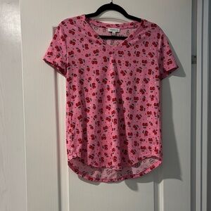 Freshman Pink Cherry Pattern Short Sleeve Top